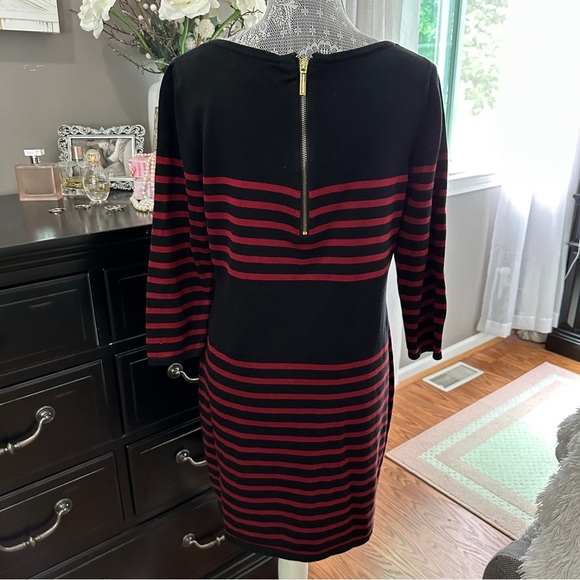 Michael Kors Black Red Striped Knit Sheath Dress Size L - Picture 5 of 14